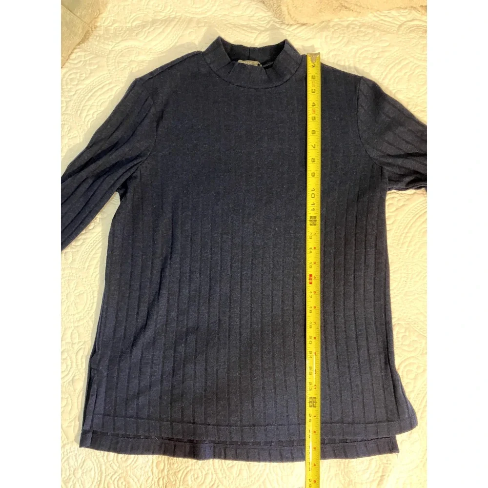 Matty M Ladies Mock Neck Long sleeve Top Navy Medium Knit Soft Comfort Cozy - Picture 5 of 8